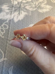 Lovely 925 Emerald Cut Citrine 2 Stone Ring - Picture 1 of 8