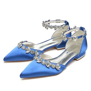 Women's Flat Heel Pointed  toe Diamond Chain Wedding Shoes Bridal Banquet Shoes - Picture 1 of 31