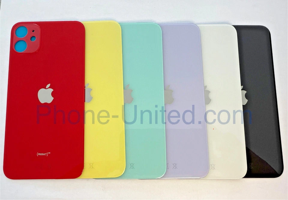 Vitre arrière iPhone 11 Rouge, Blanc, Jaune, Noir, Verte, Jaune, Mauve logo