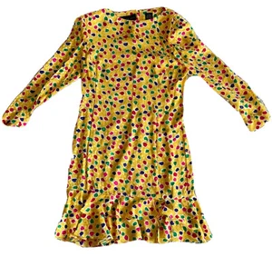 Vintage August Silk Yellow W/Multicolored Circles Long Sleeve Size 4 - Picture 1 of 9
