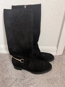 Gucci Women's Black Horsebit Flat Suede Tall Knee Boots sz 8.5(38.5)354004 - Picture 1 of 6