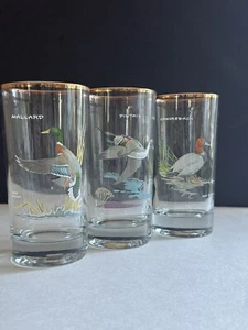 3 VTG Ned Smith Culver Wild bird Duck Highball Glasses Tumblers 22k Gold Rimmed - Picture 1 of 24
