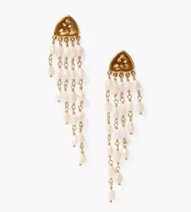 NWT CHAN LUU WHITE PEARL BOLIDE GOLD DANGLE EARRINGS $175 - Picture 1 of 2