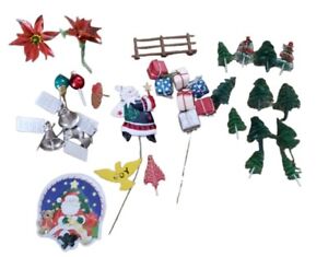 Vtg Christmas Cupcake Picks Topper Plastic Tree Floral Decorations Lot of 25