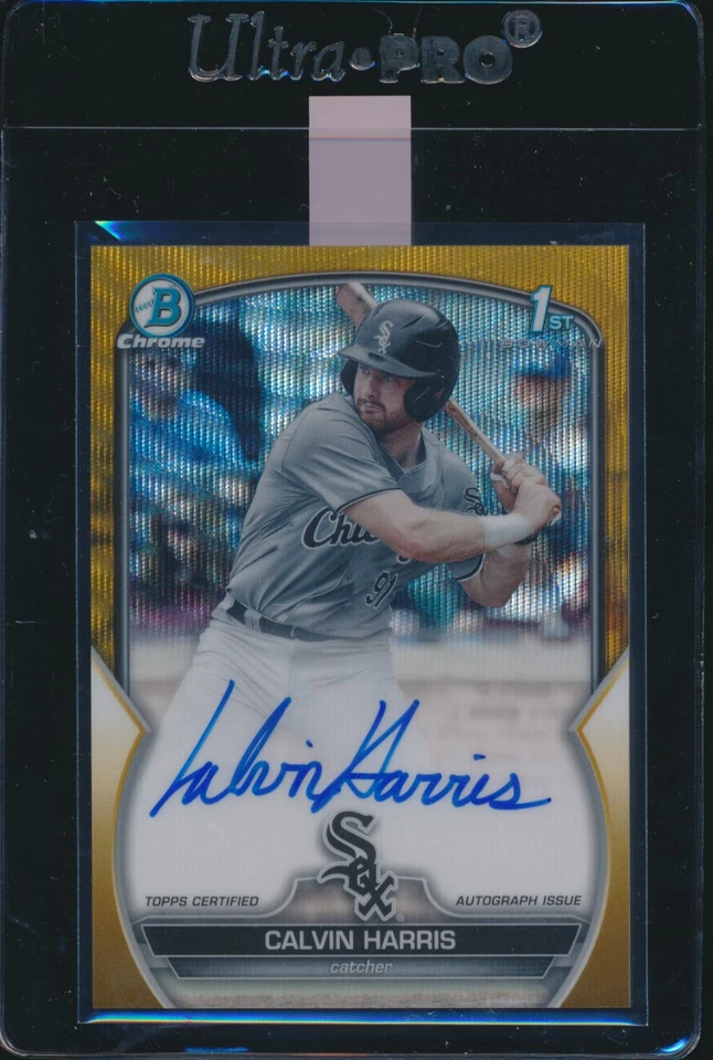 CALVIN HARRIS AUTO 1st 2023 Bowman Chrome GOLD WAVE REFRACTOR/50 WHITE SOX RC - Image 1 of 1
