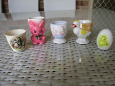 Vintage  china egg cups x 4 and salt shaker with chicken decoration