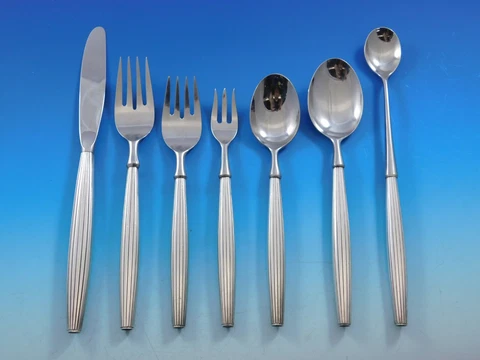 Jade with Lines by Contempra House Sterling Silver Flatware Set Service 55 pcs Cover