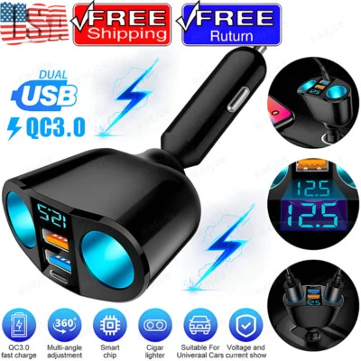Adaptador de corriente LED cargador USB doble divisor enchufe encendedor de cigarrillos coche 2 vías Foto 1 de 4