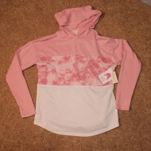 Bobbie Brooks Hoodie Women's Medium Pink Colorblocked Pink over White Pullover - Picture 1 of 7