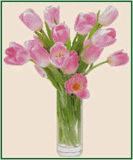 Pink Tulips in Glass Vase Flowers Counted Cross Stitch CHART No.14-132 - Image 1 of 2