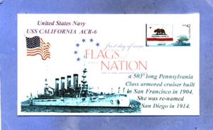 USS CALIFORNIA ACR-6 Armored Cruiser Built in SF in 1904 USN, Flag DCP First Day - Bild 1 von 1