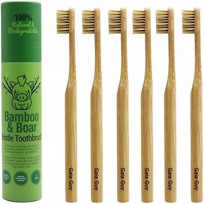 Gaia Guy - Natural Bristle Bamboo Toothbrush - Totally Biodegradable - 6-Pack - Image 1 of 4