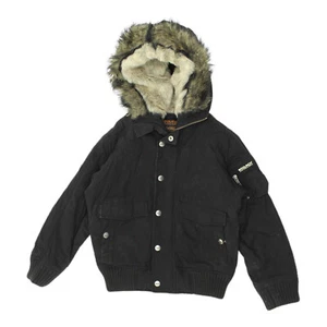 Woolrich Kinder Performance schwarze Jungen Parka Jacke | Vintage gepolsterter Kunstfellmantel - Bild 1 von 4