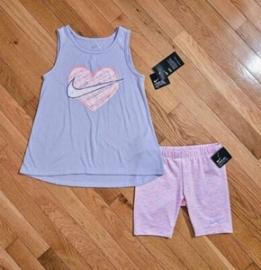 NEW Nike Little Girl Heart Tank Top & Bike Short Set, Purple/Pink (sz 6X) - Picture 1 of 4