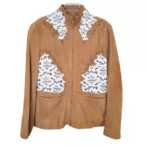 Neiman Marcus exclusive Jacket ten Suede Leather cutout Lace Sz 12 - Picture 1 of 12