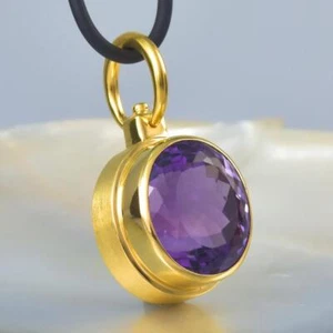 Ametista Viola Diamante & 18K Oro Vermiglio Over Sterling Argento Ciondolo 12.70 - Foto 1 di 12