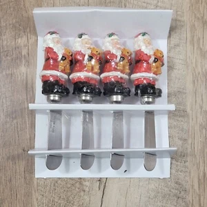 Vintage Christmas Santa Claus Spreaders Set of 4 Stainless Steel NEW In Plastic - Picture 1 of 5