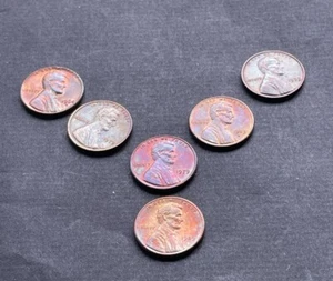 Lot 6- Toned Lincoln Cents - Picture 1 of 2