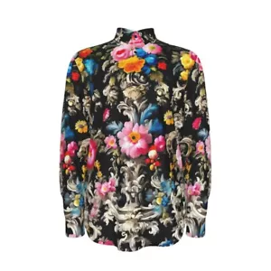 Baroque Floral Cotton Mens Dress Shirt Big Man Oxford Black Pink Rococo Couture - Picture 1 of 5