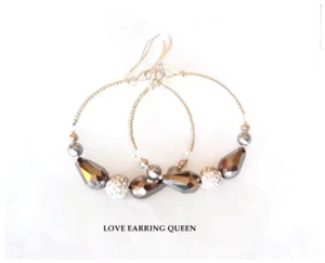 Silver Hoop Earrings Crystal & Rhinestone Hoop Earrings Birthday Gift for Women - Picture 1 of 3