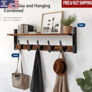 29" Rustikale Wandgarderobe mit Schweberegal Haken Eingang Organisation Neu - Bild 1 von 7