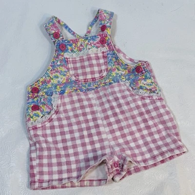 Mono babero vintage Class Club Baby 18M AOP rosa a cuadros y floral de algodón Foto 1 de 4