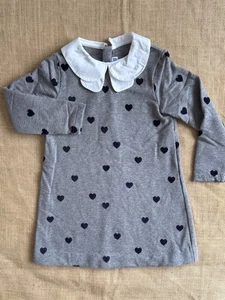 Jacadi Classic Collared Flocked Heart Polka Dot Top Knit Dress 18M/2T - Picture 1 of 3