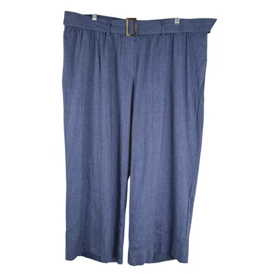 J. Jill Linen Stretch Cropped Pants 2X Blue Wide Leg Striped Belted NWT PT-2640 - Image 1 of 4