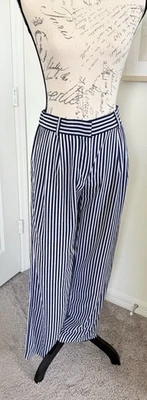 MICHAEL KORS WOMEN NAVY WHITE STRIPE DRESS CASUAL MEDIUM RISE WIDE LEG PANTS EUC - Image 1 of 4