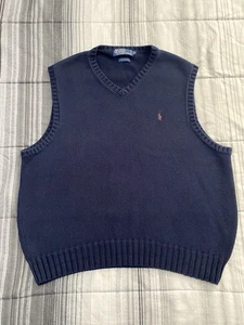 Vintage 90s Polo Ralph Lauren Pullover Weste Herren XL 100% Baumwolle Royal Blau Preppy - Bild 1 von 6