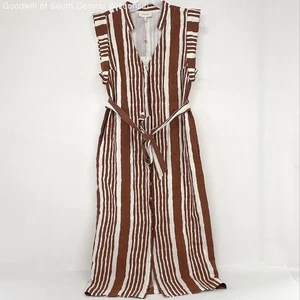 NWT Cleobella Brown & White Stripe Cotton Linen Button Front Midi Dress Wmn SzXS - Picture 1 of 3