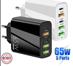 65W Quick Charger UK Plug Fast Wall Charger Power Adapter 5 Port USB-C PD Type C - Picture 1 of 15