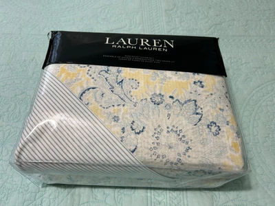 Ralph Lauren Reversible Floral 3 Piezas Juego de funda nórdica King azul amarillo blanco Foto 1 de 4