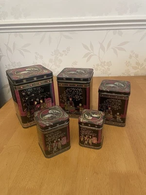 Juego de 5 latas de anidación vintage de los años 70 orientales chinas hechas en inglés Foto 1 de 4