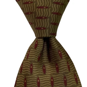 Corbata FENDI Para Hombre 100% Seda 59 5/8 ITALIA Diseñador Geométrica Verde/Borgoña Usada en Excelente Condición - Imagen 1 de 3