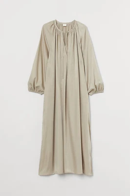 H&M Women's Large Long Midi Maxi Satin Beige Dress Minimalist Modest - Image 1 of 4
