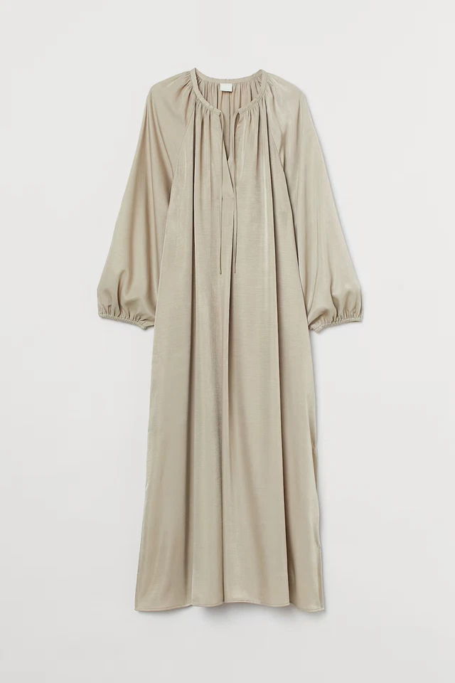 H&M Women's Large Long Midi Maxi Satin Beige Dress Minimalist Modest - Image 1 of 4