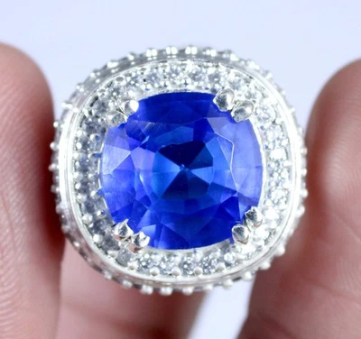 Anillo de boda natural de 12,02 quilates azul con cojín de piedras preciosas certificado para hombre Foto 1 de 4