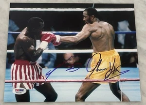 SUGAR RAY LEONARD & TOMMY HEARNS DOBLE AUTÓGRAFO FIRMADO 8X10 FOTO BOXEO PSA/DNA - Imagen 1 de 2