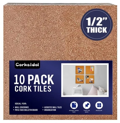 Cork Tiles 12x12 - 1/2 Thick -Bulletin Board-Cork Board- Ultra Strong Self Ad... - Image 1 of 4