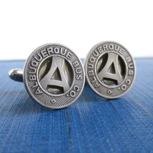 ALBUQUERQUE Transit Token Cuff Links Repurposed Vintage 1920's Silver Tone Coins - Picture 1 of 4