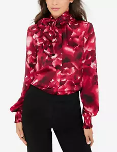 Blusa de arco estampado Eva Longoria The Limited, rojo floral 100% poliéster talla L, nueva con etiquetas - Imagen 1 de 7