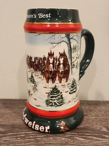 1991 Budweiser Holiday Collectors Christmas Series Beer Stein Mug Clydesdales - Picture 1 of 4