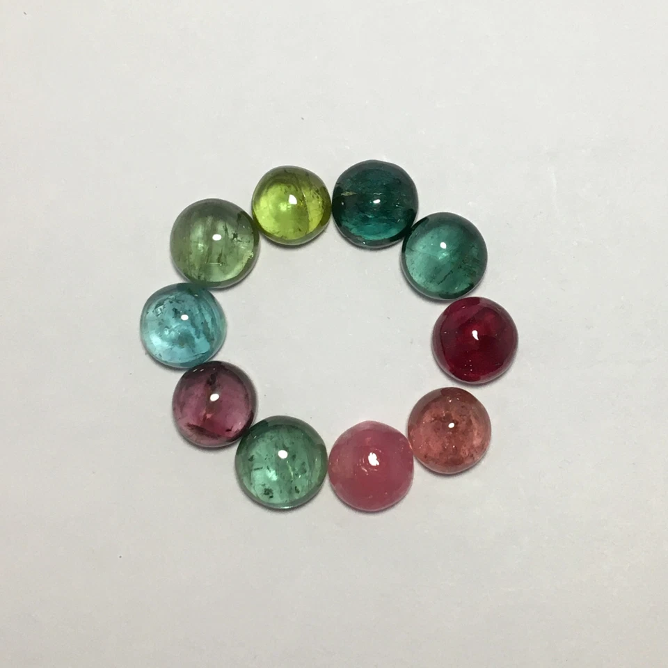 Beautiful multi color tourmaline cabochon gemstone 10 pieces round 13.75 carat - Image 1 of 4