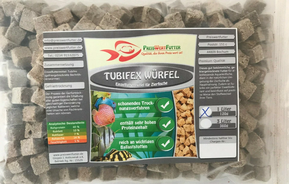 Tubifex Würfel Bachröhrenwürmer 1Liter BEUTEL 120g Fischfutter Zierfische FD - Bild 1 von 1