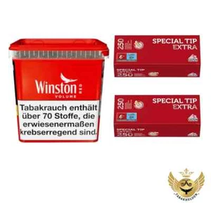 Winston Red Tabak Box 205g + 2x Gizeh Special Tip Extra Hülsen á 250 Stück