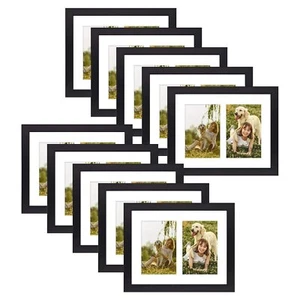 4x6 Double Picture Frame Black 8x10 Collage Frame Solid Wood Tempered Glass 10 P - Picture 1 of 7