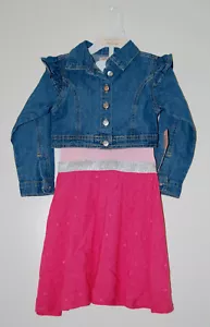 NWT Nanette Lepore Toddler Girls Pink Tank Dress & Jean Jacket 2pc Set sz 2T 4T - Picture 1 of 11