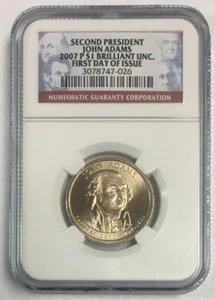 2007 P $1 John Adams Presidential Dollar First Day Issue BU NGC SKU#6150 - Picture 1 of 2