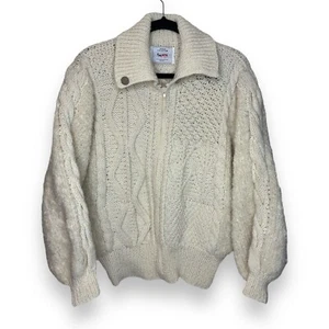 Avoca Collection Medium Zip Up Wool Fisherman’s Sweater Beige Cable Knit Ireland - Picture 1 of 10
